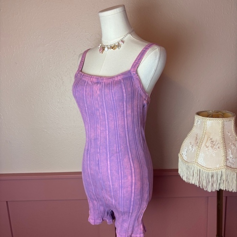 zara jumpsuit romper pink purple tiedye ribbed sz medium y2k